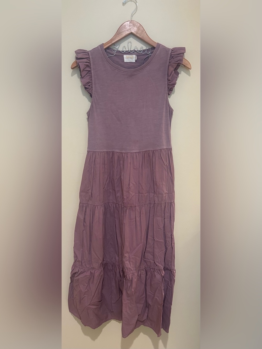 Nation LTD Mauve Purple Ruffle Sleeve Tiered Dress 100% Cotton Size XS EUC